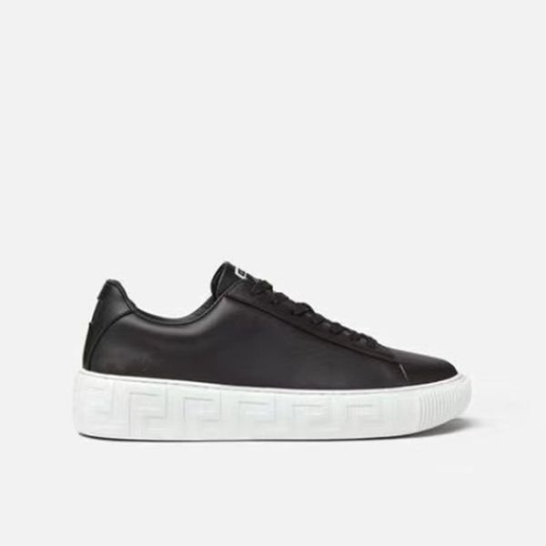 

greca sneakers designer casual shoes calfskin platform sports shoe white and gold leather upper and lace-up design men shoes trainers 07, Black