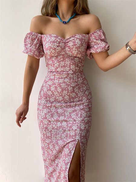

casual dresses floral print short sleeve hip wrap party dress elegant off shoulder backless dress summer waist sewn bohemian long dress 2303, Black;gray