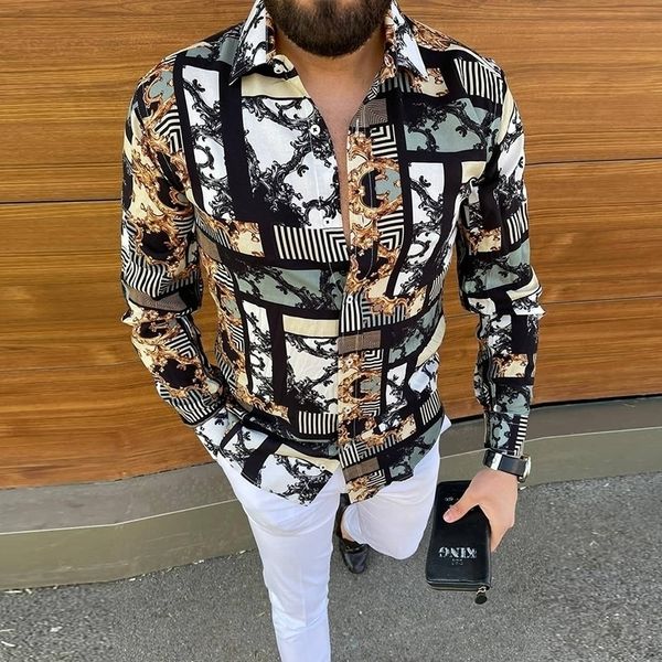 

mens casual shirts punk style silk satin digital printing male slim fit long sleeve flower print party shirt 230328, White;black