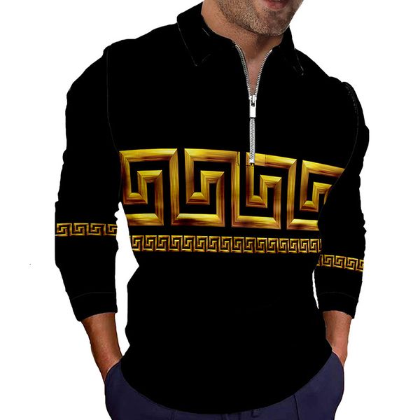

mens polos brand shirt long sleeve spring autumn golden pattern print casual fashion 230329, White;black