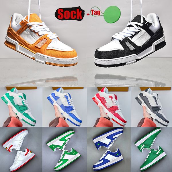 

leather mens womens luxury trainers shoes lvmh designer sneakers intage embossed bright white natural green cream black burgundy purple walk