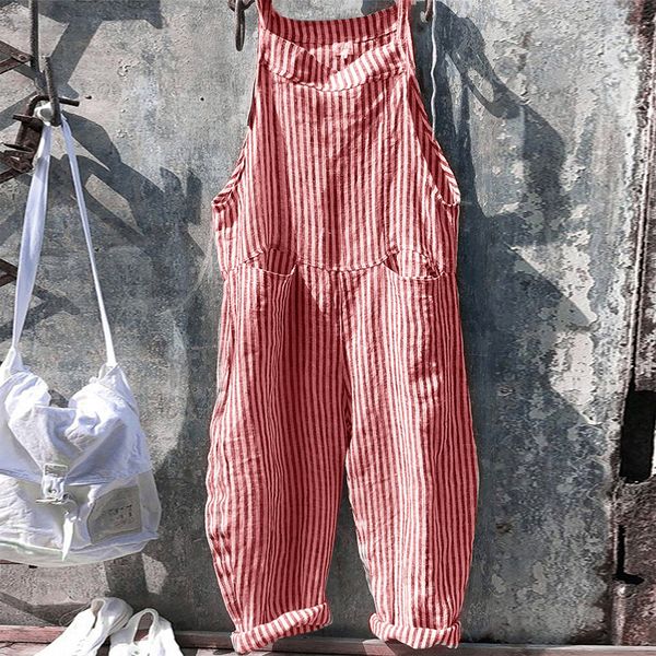 

women's jumpsuits rompers dihope women's casual stripe sleeveless jumpsuit loose long suspension pullover men's pocket apron, Black;white