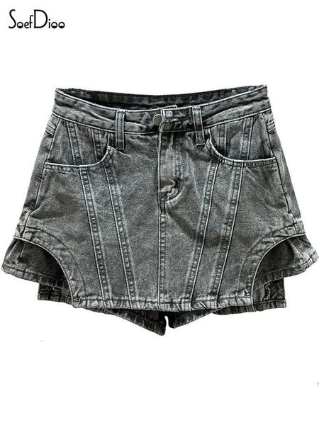 

women's shorts soefdioo fashion irregular denim skirt high waist straight summer 2023 female bottoms streetwear 230329, White;black