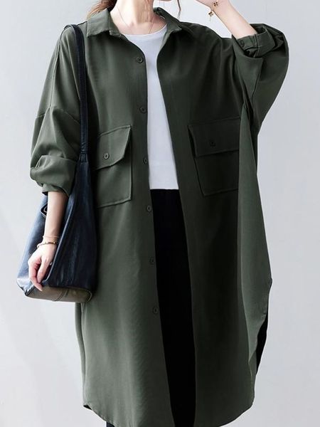 

women's trench coats spring and summer solid color fashion single breasted loose retro casual long turndown collar 230329, Tan;black