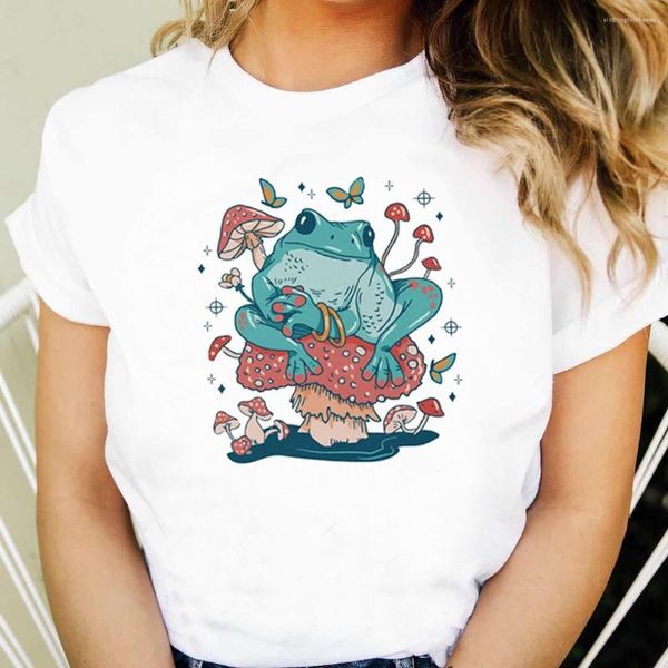 

fancy woman women's t shirts women shirt ladies mushroom frog tee fashion cartoon animal summer print t-shirt t-clothes, White