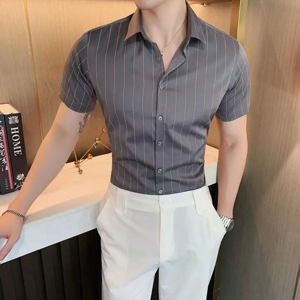 

men's casual shirts summer striped fashion shirt shortsleeved business slimfit dress british style elegant singlebreasted gentleman 230, White;black
