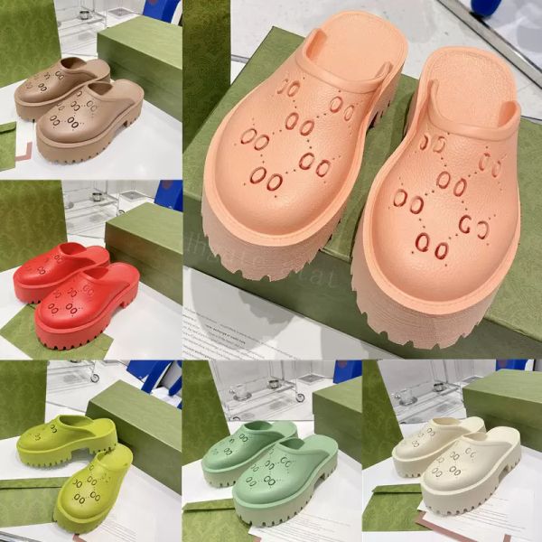 

women hollow sandals luxury thick sole slippers perforated pattern honey peach color slipper 5.5 cm rubber platform grooved shoes sole w slb, Black
