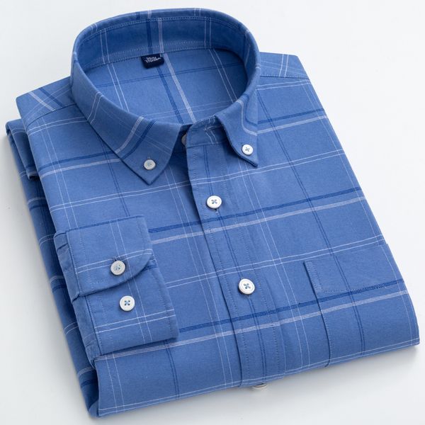 

men's casual shirts men's casual striped plaid long sleeve oxford shirts single patch pocket standard-fit comfortable 100% cotton, White;black