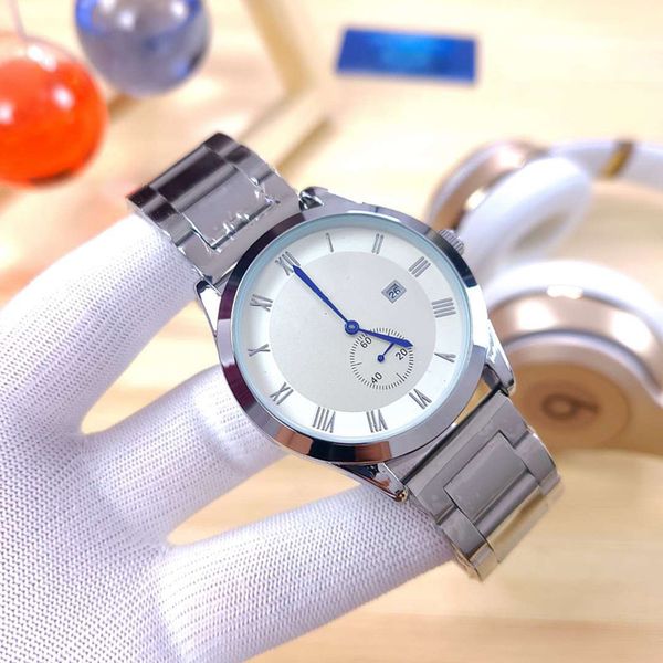 

new men's watch 42mm imported quartz movement multifunctional stainless steel dial 316 precision steel rim black and white, Slivery;brown