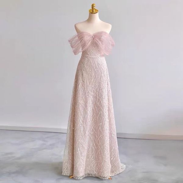 

light pink bridesmaid dresses sweetheart beading a-line sequins elegant tulle french style sleeveless formal party evening gown, White;pink