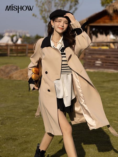 

women's trench coats mishow for women autumn england style double breasted mid long jackets in chic female outerwear mxb33w0393 230329, Tan;black