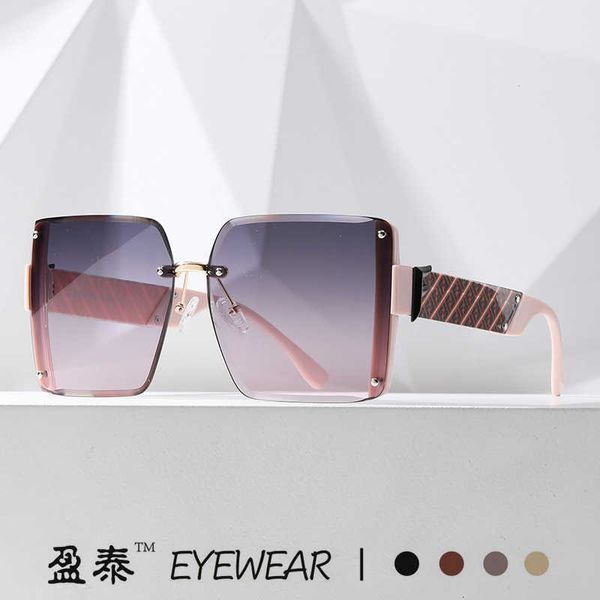 

F Letter Sunglasses fund New amily Square rameless Trimmed Online Red Live Glasses Large rame ashion Street Photo