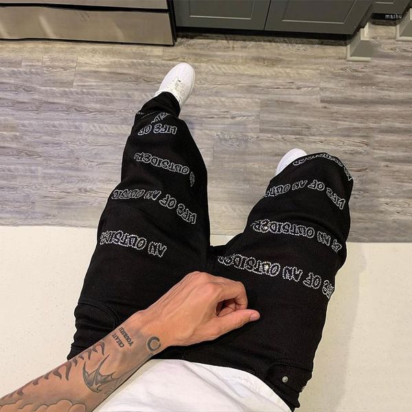 

men's jeans men's clothes all-match slim fit denim pencil pants y2k man stretchy black skinny drill punk streetwear biker trousers, Blue