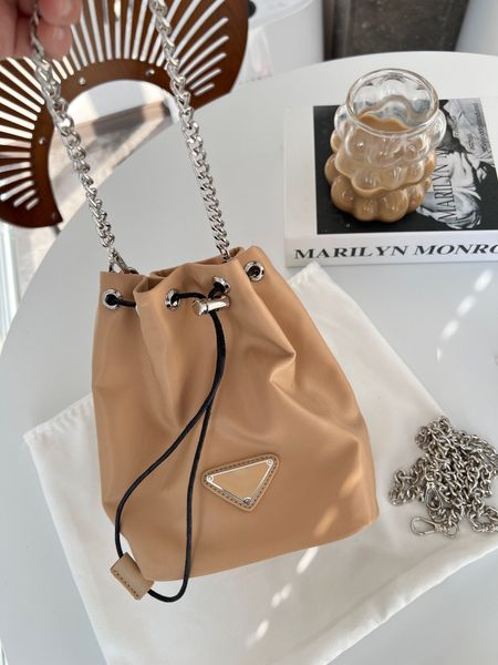 

fashion bucket bag brand name bag designer bag female crossbody bag triangle logo luxury tote bag large capacity purse nylon chain mini bag