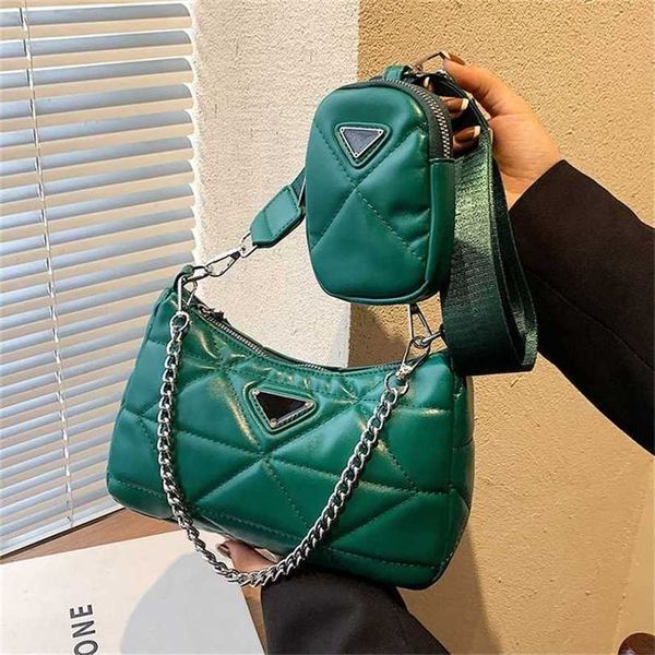 

2023 designer bag handbag autumn versatile ling lattice wide strap two-piece messenger leather single diagonal span women's