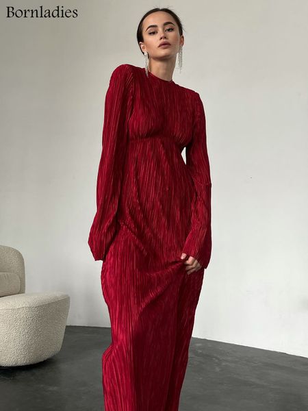 

casual dresses bornladies green women long dress elegant pleated hollow out evening ladies dress ankle-length o-neck backless spring dresses, Black;gray