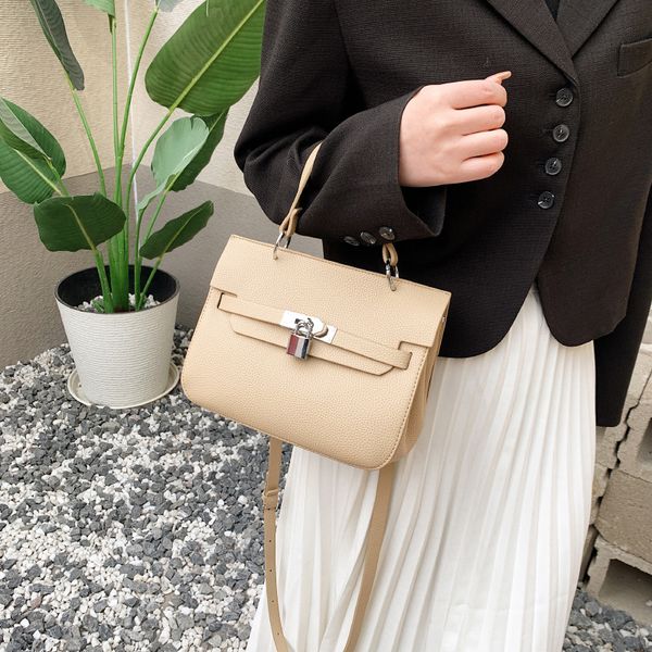 

elegant solid color simple small cross-body bag lock handheld women's bag shoulder oblique straddle commuter bag