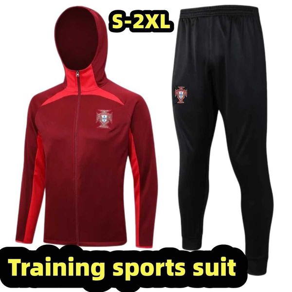 

portugal tracksuit hooded 2023 joao felix soccer training suit ruben neves bruno fernandes portugieser cr7 22 23 portuguese long zipper hood, Black