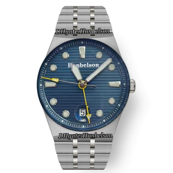 

automatic movement mens watch 43mm blue silver two tone bezel luminous dial screw crown metal strap wristwatch, Slivery;brown