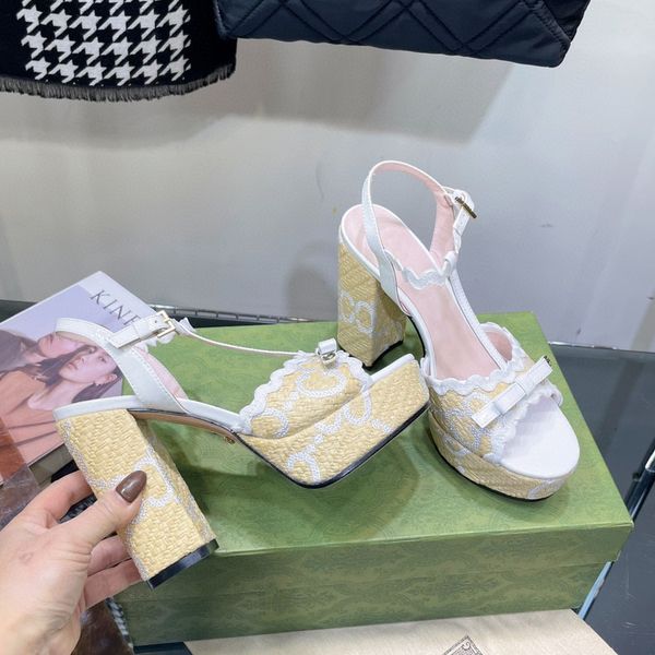 

newchinese style braided splicing sandals, 15.5cm high heel sandals, 5cm waterproof table design with box, Black