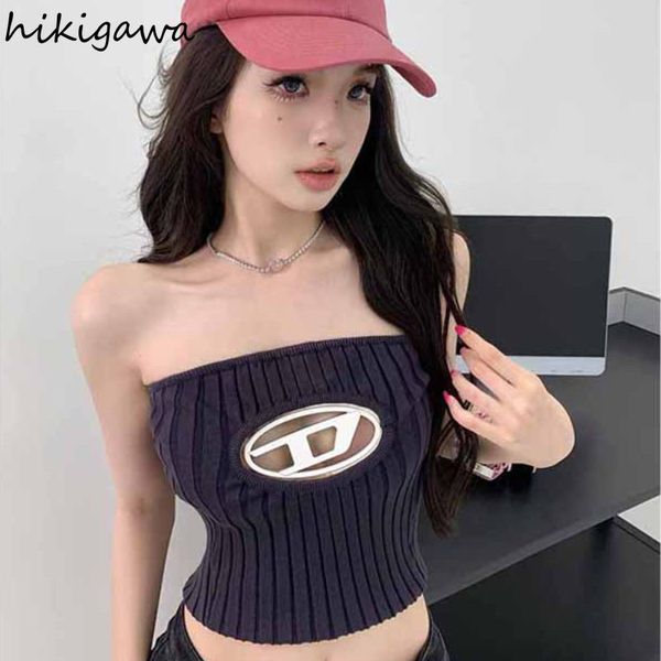 

women's tanks camis strapless hollow out knitting clothing backless slim fit fashion korean crop summer y2k 27l757 230329, White
