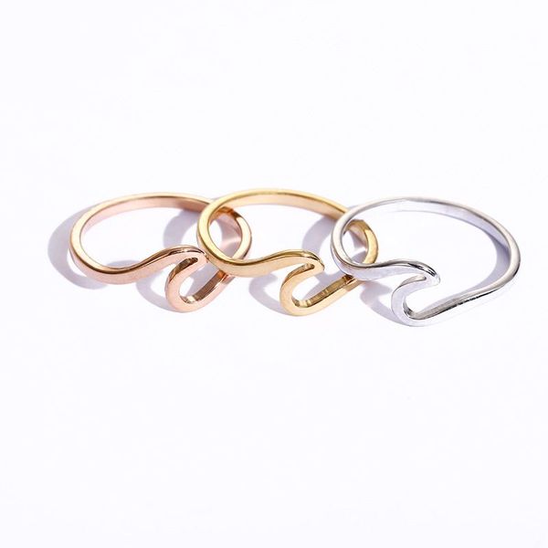 

fashion simple design sea wave rings ocean surf stainless steel rose gold silver color finger jewelry rings for women surfer gift