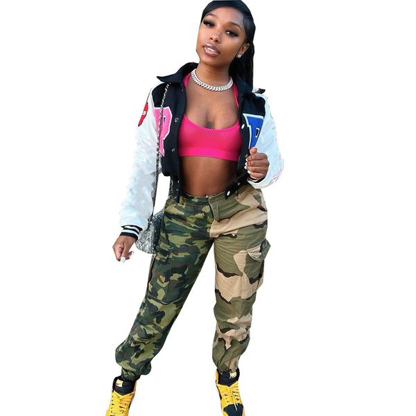 

2023 designer camo pants women clothes casual capris spring summer camouflage trousers fashion stretchy loose pants with pockets bulk items, Black;white