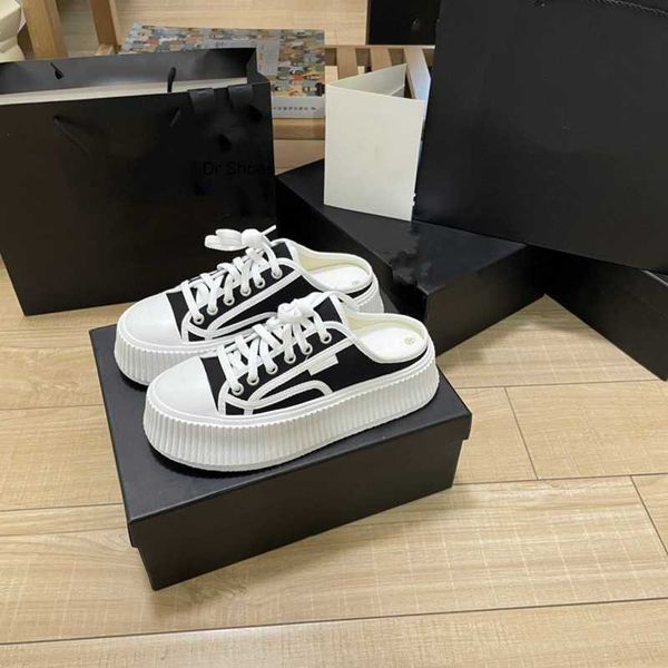 

shoes small fragrant new style thick sole half support canvas shoes 2023 summer breathable one foot small white shoes biscuit casual women&#, Black