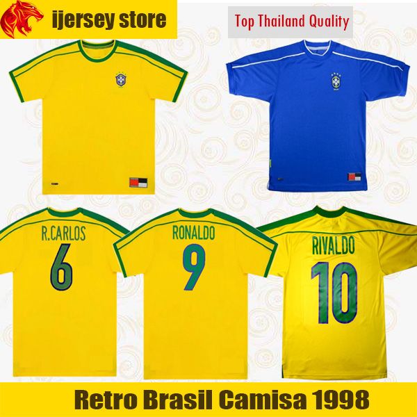 

retro brazil soccer jerseys 1998 classics r. carlos ronaldo football shirt rivaldo retro brasil camisas de futebol, Black;yellow
