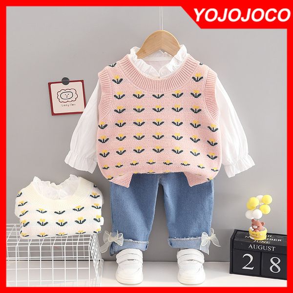 

waistcoat baby girl clothes 0-5y spring autumn fashion knitted vest suit girls print vest shirt jeans girls clothing three-piece set 230329, Camo