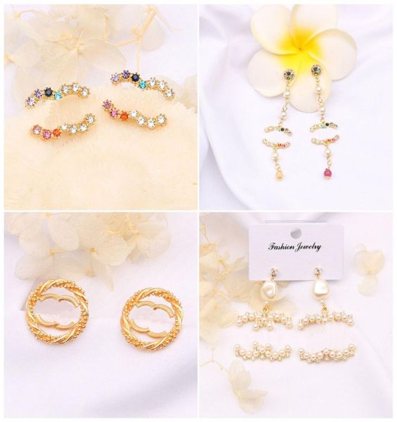 

18k gold plated 925 silver designers letters stud drop dangle earring crystal womens pearl wedding party jewelleryaccessories luxu4207252, Golden;silver