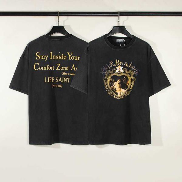 

saint michael heart box angel print retro distressed wash short sleeve fog high street loose fit t-shirt, White;black