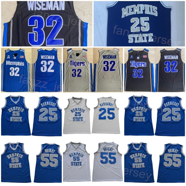 

state tigers college basketball 25 penny hardaway jersey 32 james wiseman 55 william wright university embroidery and sewing black blue whit