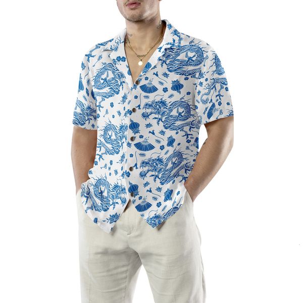 

men's casual shirts ceramics blue pattern hawaiian shirt print street vacation 230329, White;black