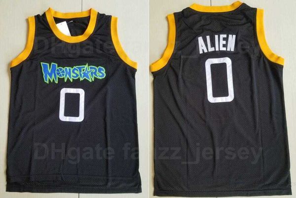 

man basketball monstars 0 alien moive jersey university team away color black all stitched sports breathable pure cotton sewing college high