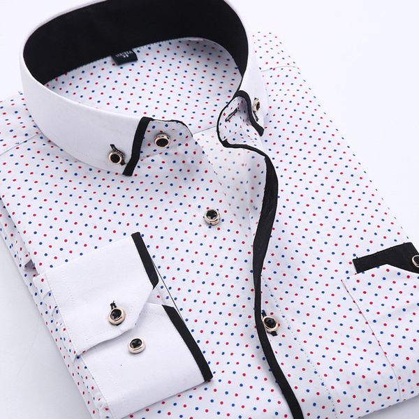 

men's casual shirts longsleeved large 4xl slim fit button collar printing business mens zz 230329, White;black