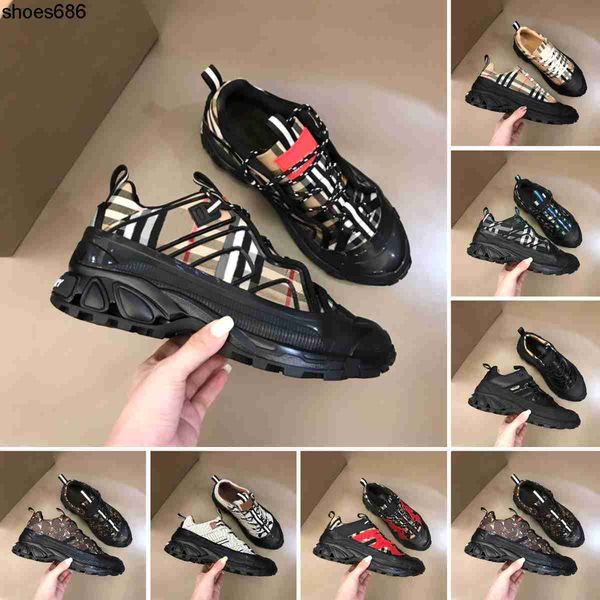 

mens shoes designer vintage burbrerys sneakers arthur striped casual shoes platform trainers suede leather sneaker, Black