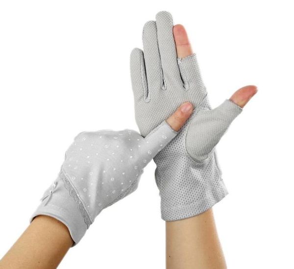 

five fingers gloves fingerless thumb index finger stretch sunscreen antiuv antislip women driving lace st0054829465, Blue;gray