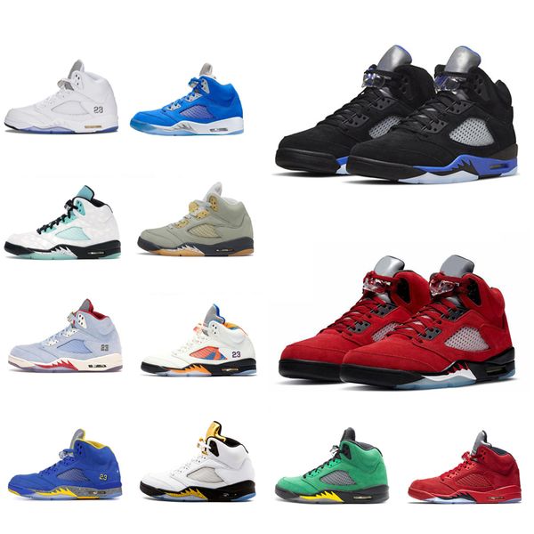 

mens trainers basketball shoes 5s 5 racer blue white cement bluebird metallic silver red suede walking sports sneakers