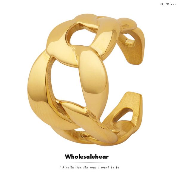 

hip hop style thick chain titanium band ring women vintage geometric open cuff rings, Silver