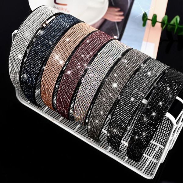 

full rhinestone headbands for women black non-slip bezel hair bow hoop girls hairbands female fashion headwear hair accessories, Silver