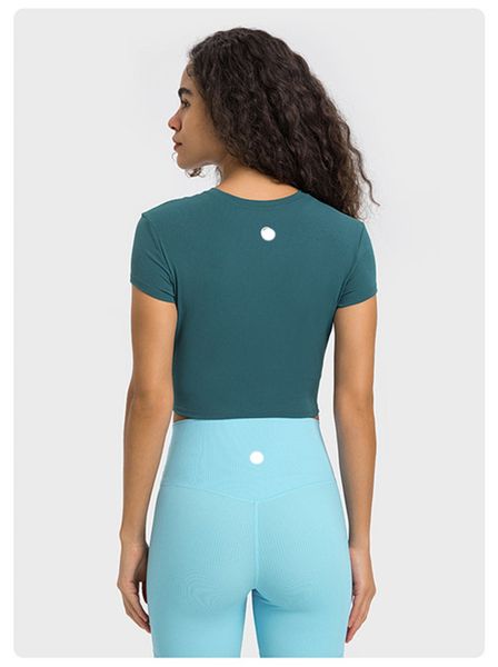 

women yoga outfit knitted short sleeve moisture wicking cropbreathable seamless short summer ll976