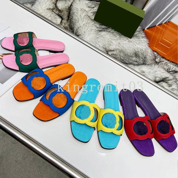 

interlockings cut-out slides designer sandals leather flat slipper women suede italy hollowed chunky heels golden heel dress shoes with box, Black