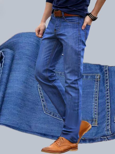 

men's jeans men's stretch regular fit jeans business casual style fashion denim trousers male black blue gray pants 230329