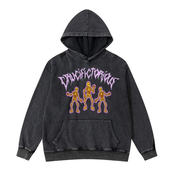 

womens hoodies sweatshirts rainbow waves washed street wear skulls printing fashion vintage hooded clothes for sweatshirt 230329, Black