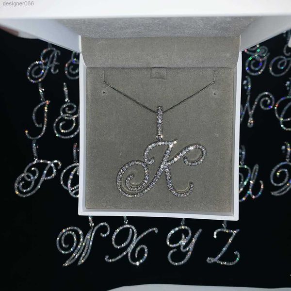 

cursive 26 initial letter pendant necklace micro pave 5a cubic zirconia cz alphabet name jewelry, Silver
