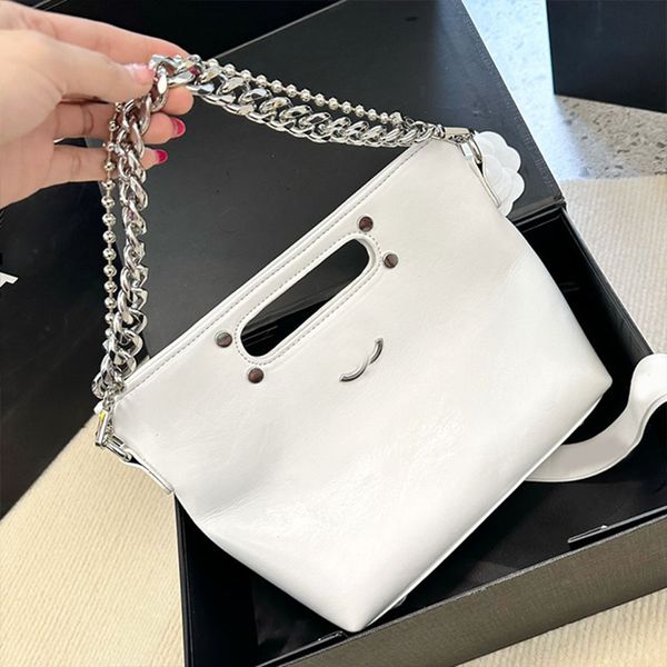 

womens mini vintage shopping bag quilted luxury designer tote bags silver metal hardware chain strap genuine leather large capacity shoulder