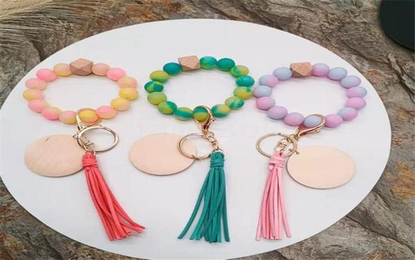 

tassel bead string bracelet keychain food grade silicone beads bracelets women girl key ring wrist strap df0689254384, Silver