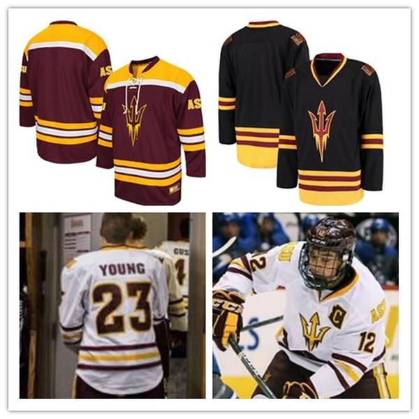 

arizona state sun devils custom college hockey #12 dylan hollman 18 anthony croston any name any number stitched mens jerseys s-5xl, Black;red