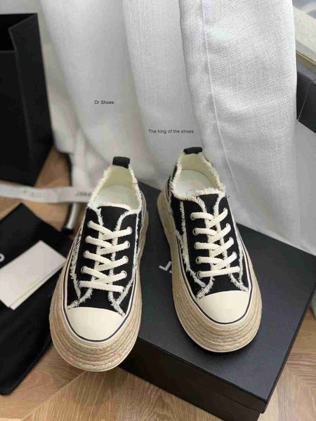 

designer shoes channel women sneakers small fragrant canvas shoes women's new hemp bottom thick bottom high lace-up biscuit shoes fishe, Black